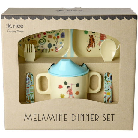 Rice Mint Fun Fair Print Melamine Baby Dinner Sett In Gift Box 4 Pcs