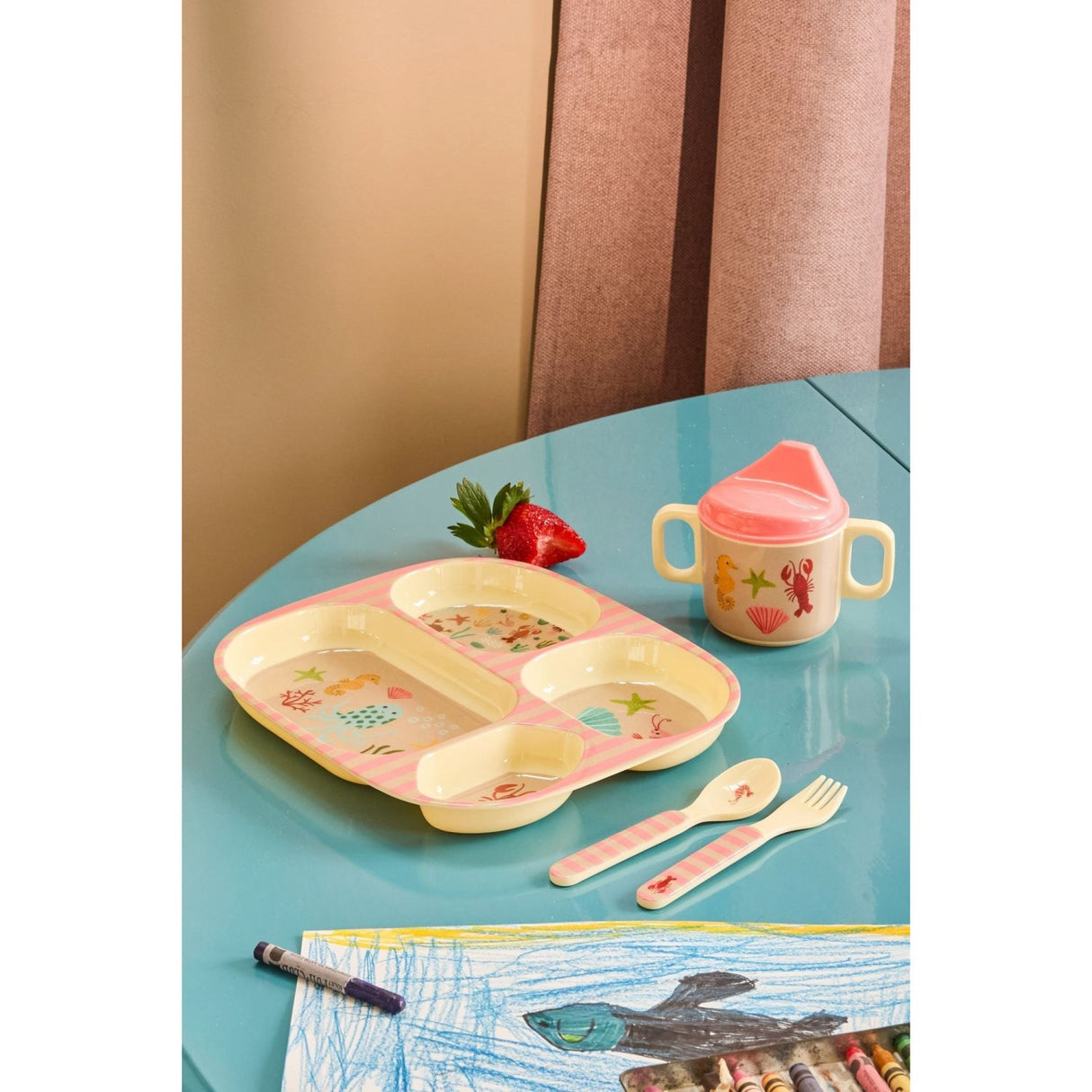 Rice Coral Ocean Print Kids Melamine Sked And Fork