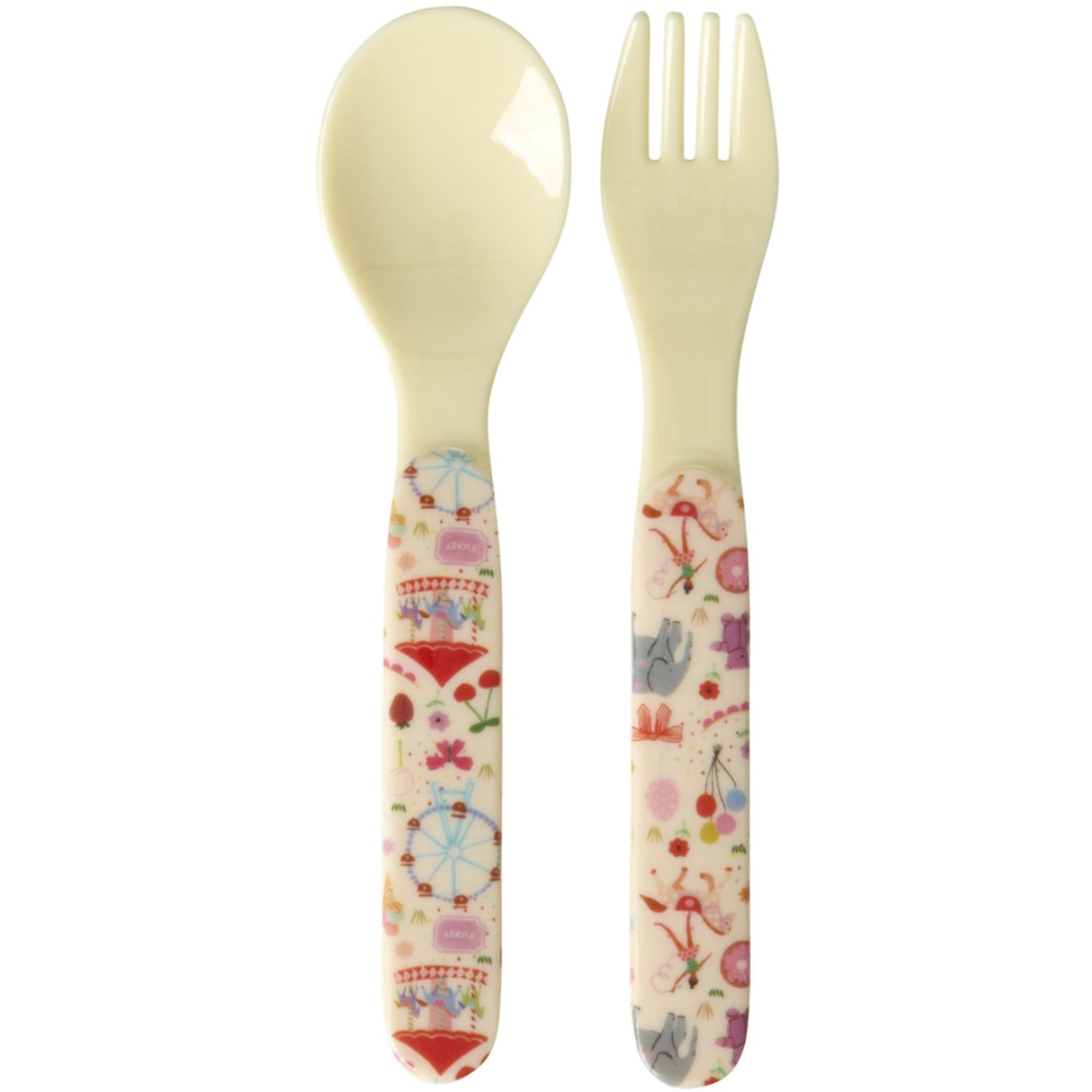 Rice Pink Fun Fair Print Baby Melamine Sked And Fork
