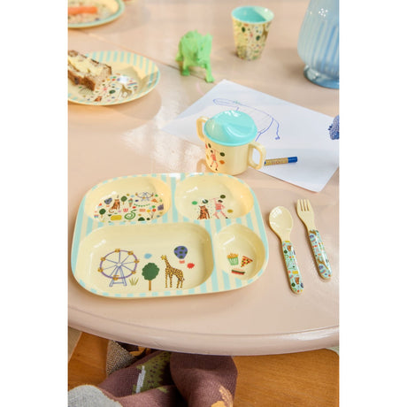 Rice Mint Fun Fair Print Baby Melamine Sked And Fork