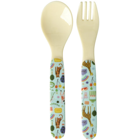 Rice Mint Fun Fair Print Baby Melamine Sked And Fork