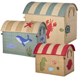 Rice Ocean Theme Raffia Leksak Baskets Sett Of 3