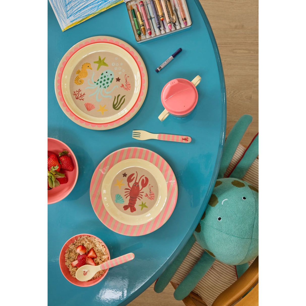 Rice Coral Ocean Print Melamine Kids Lunch Tallrik