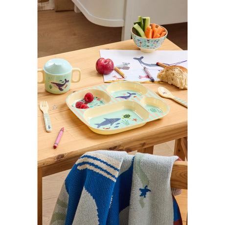 Rice Blue Ocean Print Melamine Kids 4 Room Tallrik