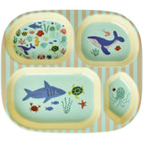 Rice Blue Ocean Print Melamine Kids 4 Room Tallrik