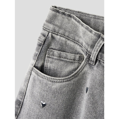 Name It Light Grey Denim Heart Studs Nkfrose Wide Jeans 5503-Ya N