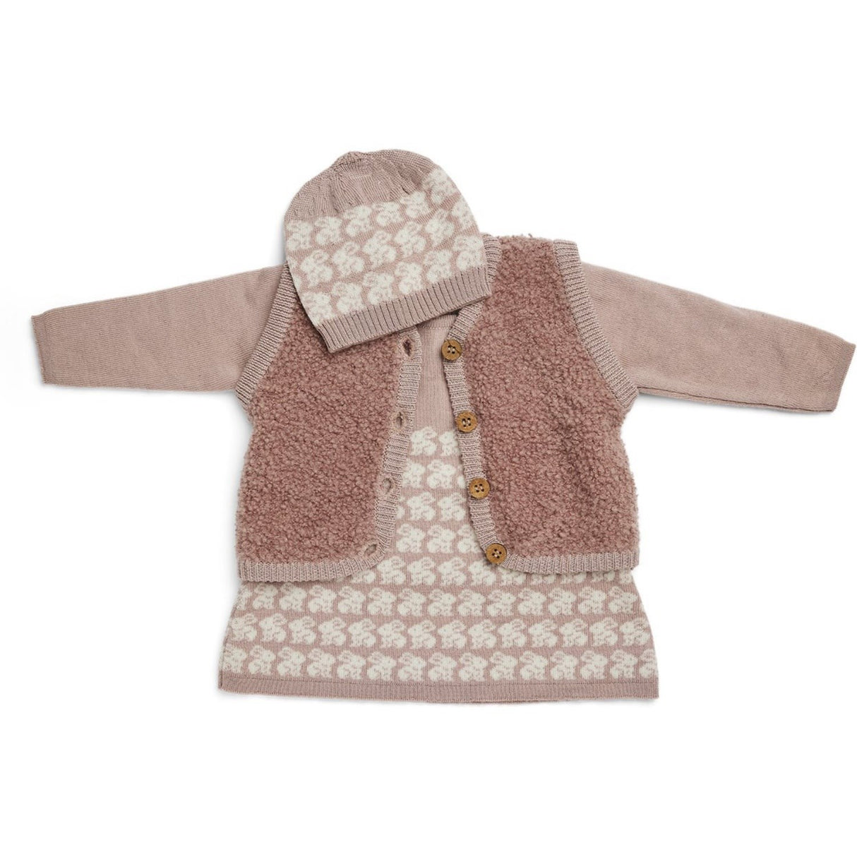 Smallstuff Rose Väst Med Knappar Bouclé Merino Ull