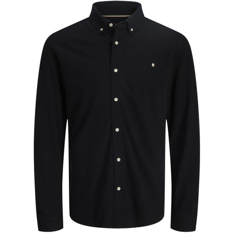 Jack & Jones Junior Black Jprblublake Pique Detail L/S Skjorta Jnr