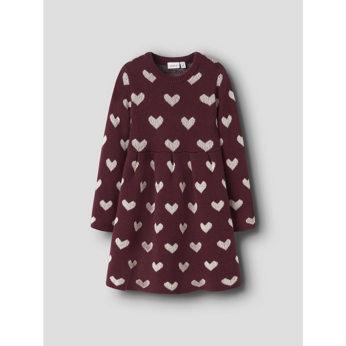 Name It Burgundy Peyote Heart Nmfoana Ls Stickad Klänning