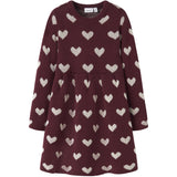 Name It Burgundy Peyote Heart Nmfoana Ls Stickad Klänning
