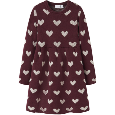 Name It Burgundy Peyote Heart Nmfoana Ls Stickad Klänning