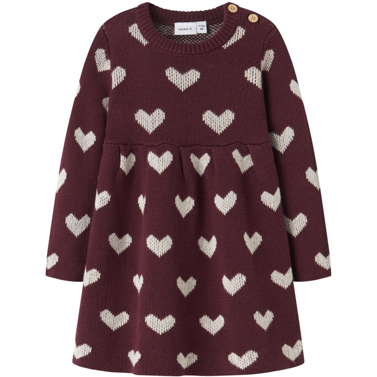 Name It Burgundy Peyote Heart Nbfoana Ls Stickad Klänning
