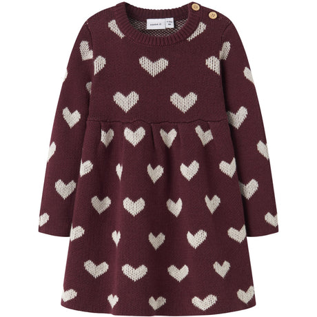 Name It Burgundy Peyote Heart Nbfoana Ls Stickad Klänning