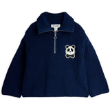 Mini Rodini Blue Panda Patch Chunky Stickad Half Zip Sweater