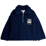 Mini Rodini Blue Panda Patch Chunky Stickad Half Zip Sweater