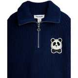 Mini Rodini Blue Panda Patch Chunky Stickad Half Zip Sweater