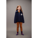 Mini Rodini Blue Panda Patch Chunky Stickad Half Zip Sweater