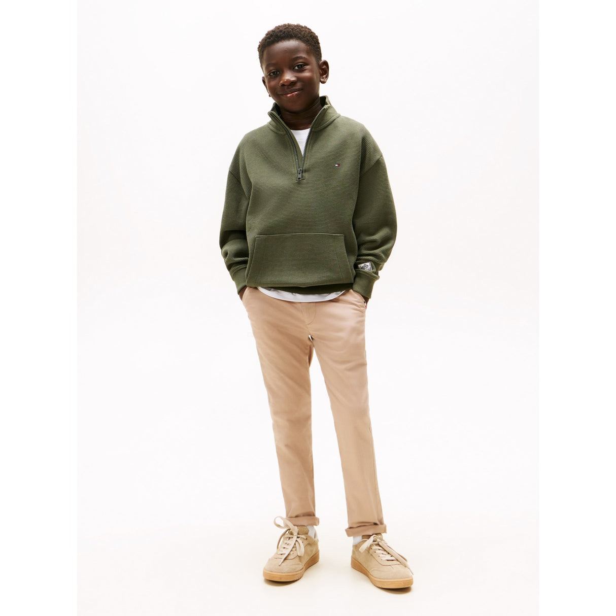 Tommy Hilfiger Pewter Green Texture Half Zip Sweatshirt