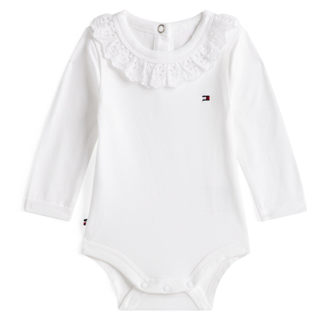 Tommy Hilfiger White Broderie Krage Body Ls