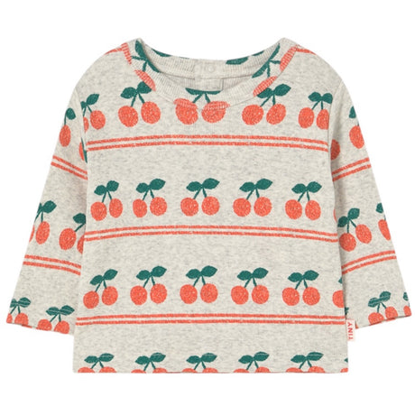 TinyCottons Light Cream Cherry Pattern Rib Baby T-Shirt
