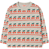 TinyCottons Light Cream Heather Cherry Pattern Rib T-Shirt