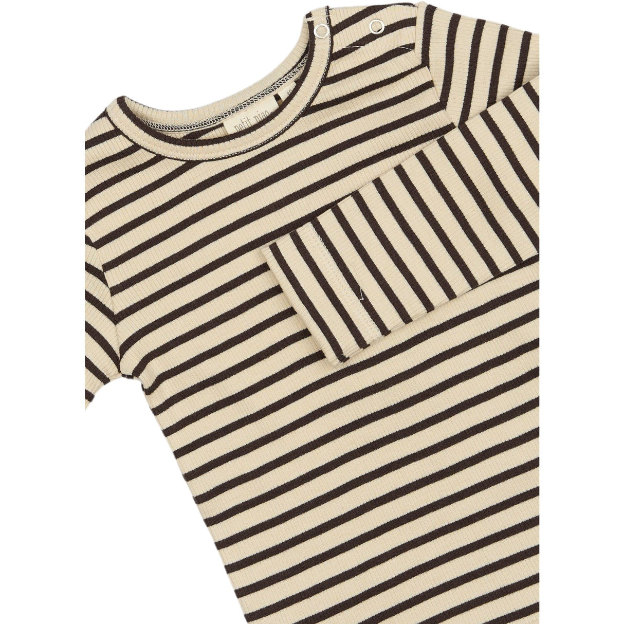 Petit Piao Coffee Bean/off White T-shirt L/S Modal Striped