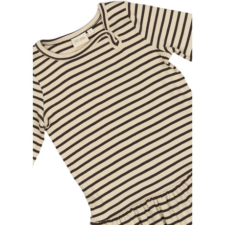 Petit Piao Coffee Bean/off White Klänning L/S Modal Striped