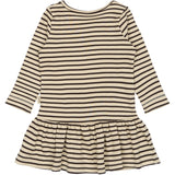 Petit Piao Coffee Bean/off White Klänning L/S Modal Striped