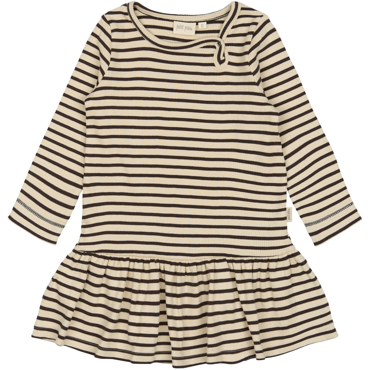 Petit Piao Coffee Bean/off White Klänning L/S Modal Striped