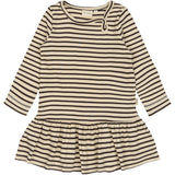 Petit Piao Coffee Bean/off White Klänning L/S Modal Striped