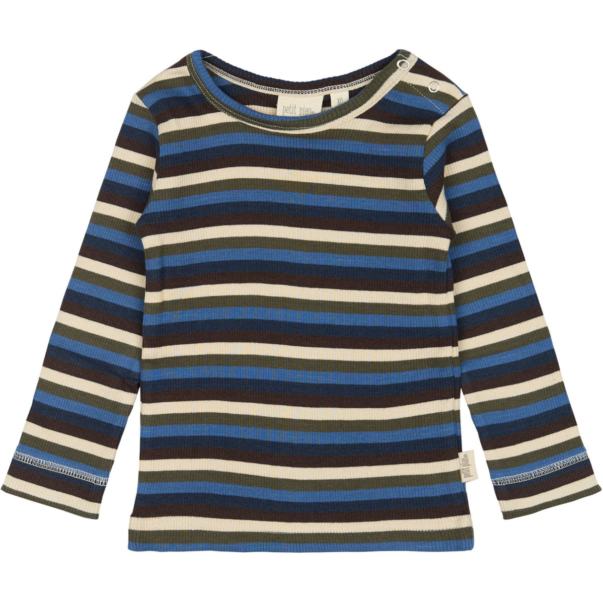 Petit Piao True Navy Multistripe T-shirt L/S Modal Multi Striped