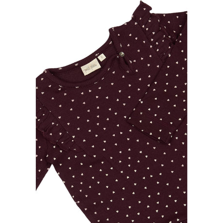 Petit Piao Dark Grape/White Klänning L/S Frill Modal Heart