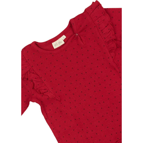Petit Piao Jet Red/Biking Red Klänning L/S Frill Modal Heart