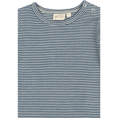 Petit Piao Ensign Blue/dark Off White PPDante T-Shirt L/S Meriono Ull Striped