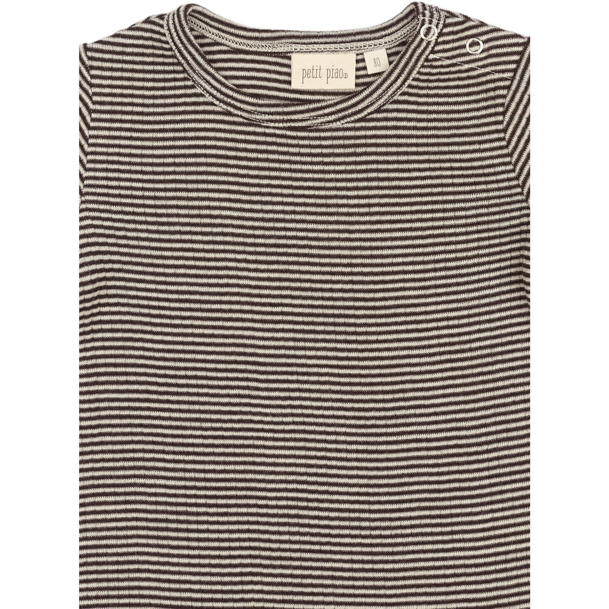 Petit Piao Coffee Bean/Dark Off White PPDante T-Shirt L/S Meriono Ull Striped