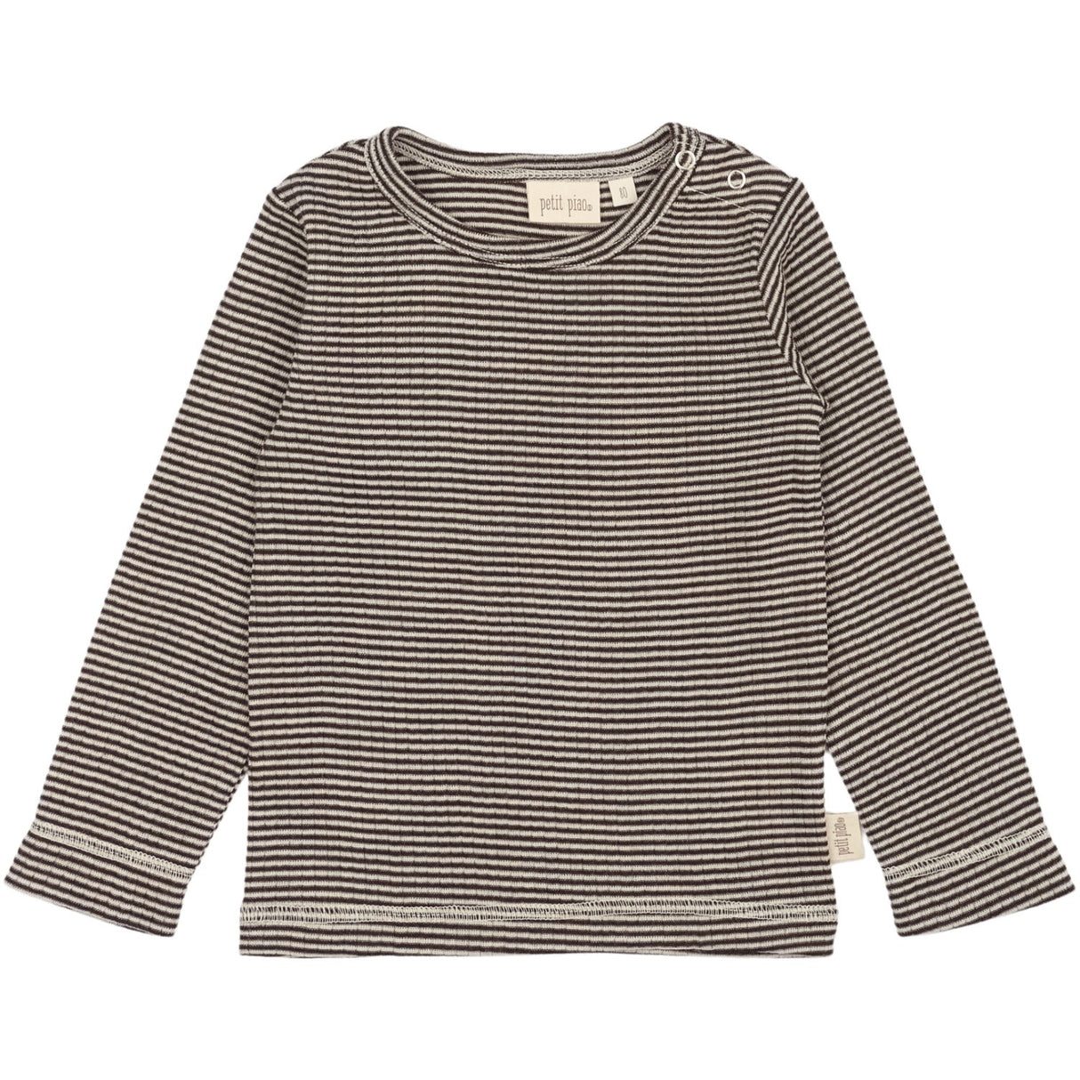 Petit Piao Coffee Bean/Dark Off White PPDante T-Shirt L/S Meriono Ull Striped