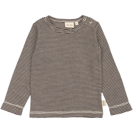 Petit Piao Coffee Bean/Dark Off White PPDante T-Shirt L/S Meriono Ull Striped