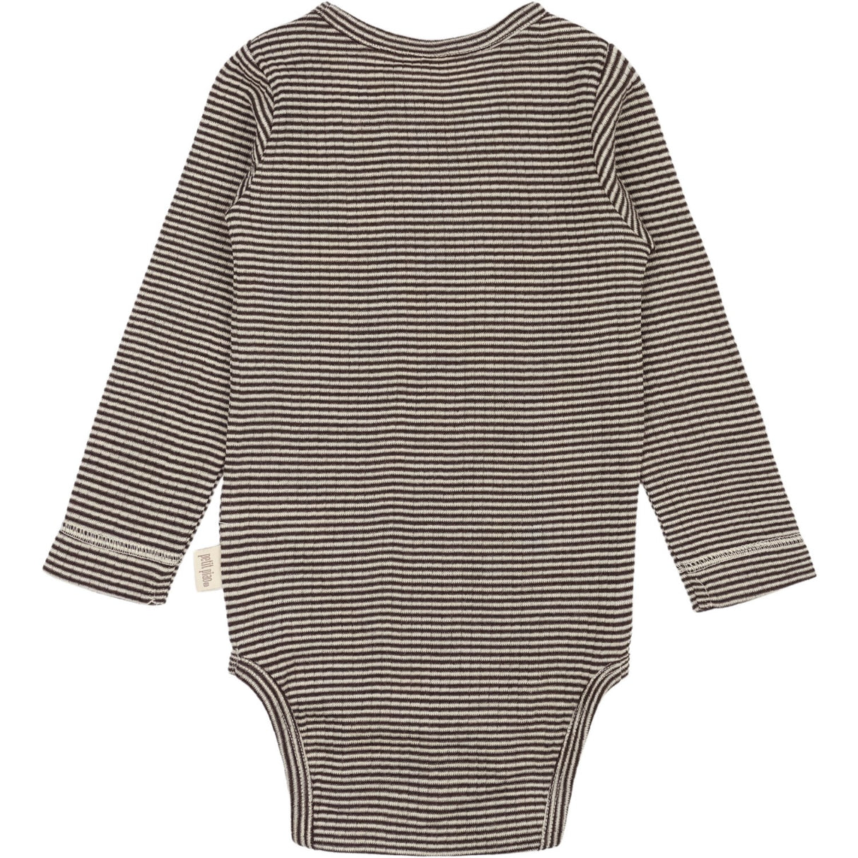 Petit Piao Coffee Bean/Dark Off White PPDante Body L/S Merino Ull Striped