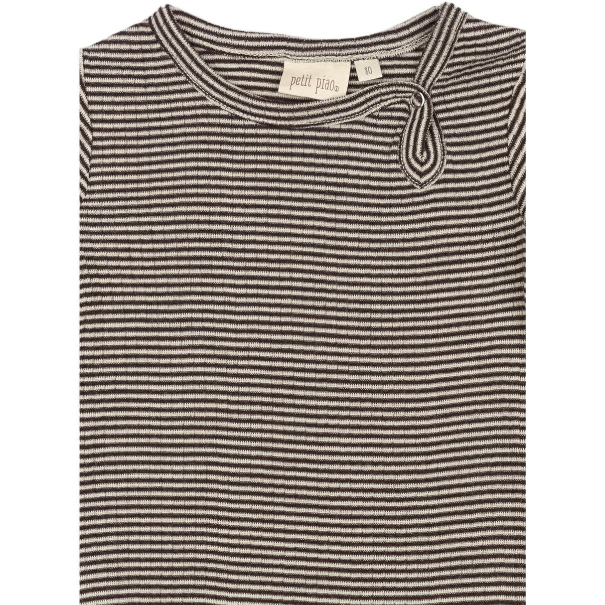 Petit Piao Coffee Bean/Dark Off White PPDante Body L/S Merino Ull Striped