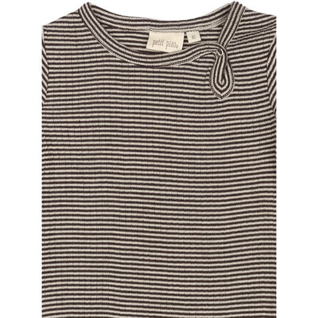 Petit Piao Coffee Bean/Dark Off White PPDante Body L/S Merino Ull Striped