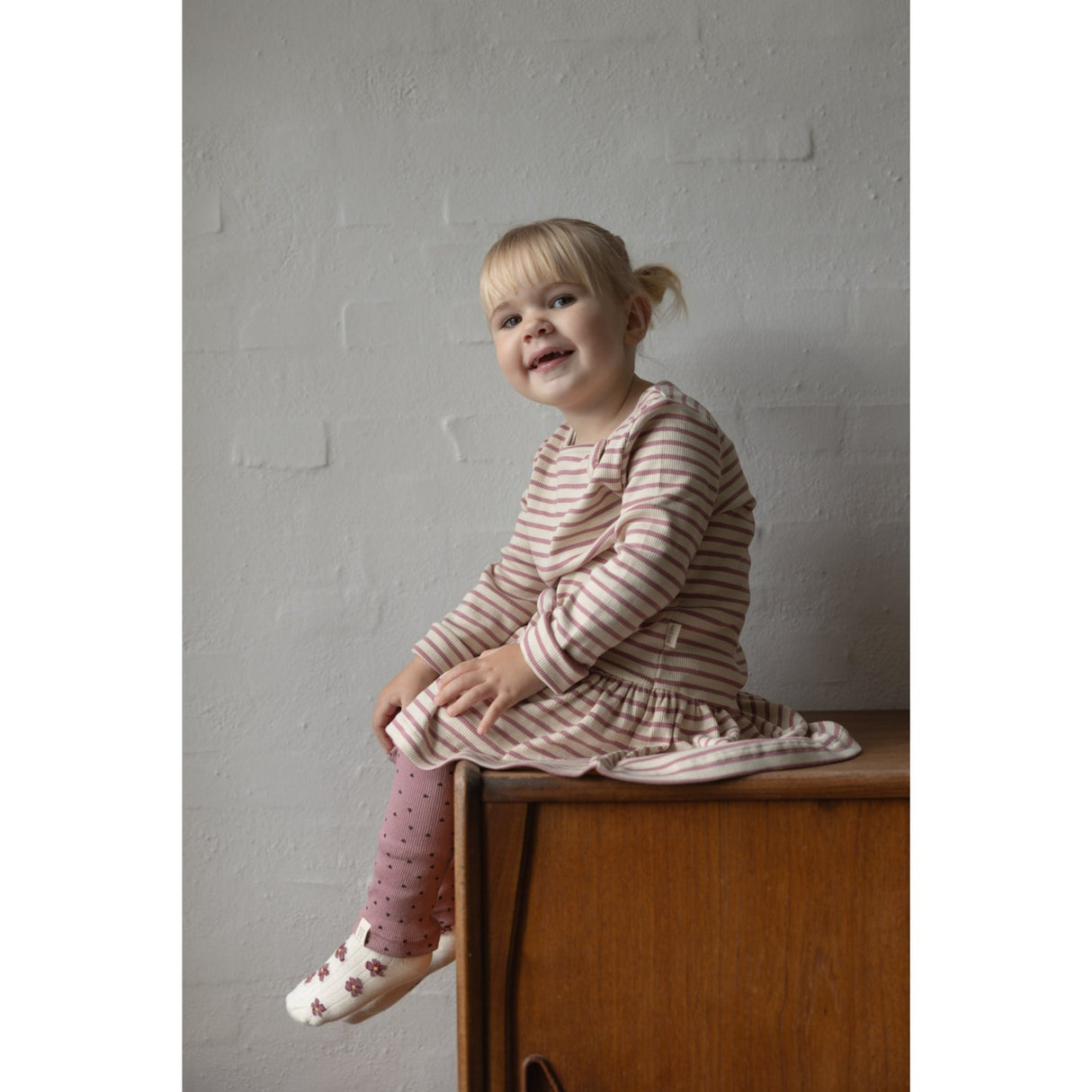 Petit Piao Nostalgic Rose/off White Klänning L/S Modal Striped