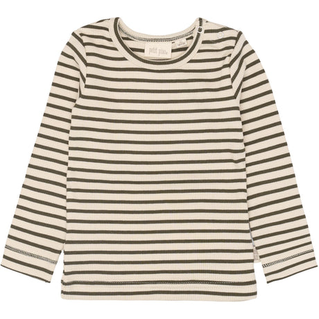 Petit Piao Green Leaf/off White T-shirt L/S Modal Striped