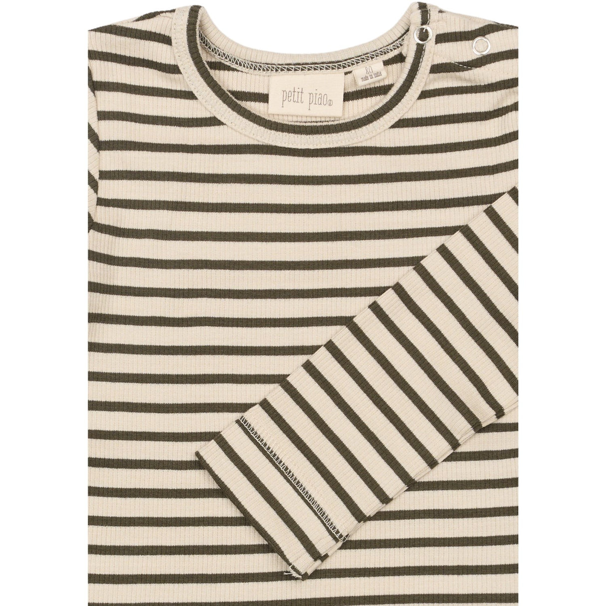 Petit Piao Green Leaf/off White T-shirt L/S Modal Striped