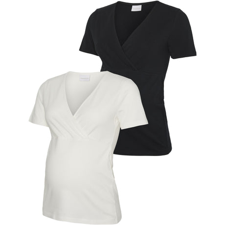 Mama;licious Black Snow White Mlkerrie Tess Ss Jrs Topp 2F 2-Pack Noos