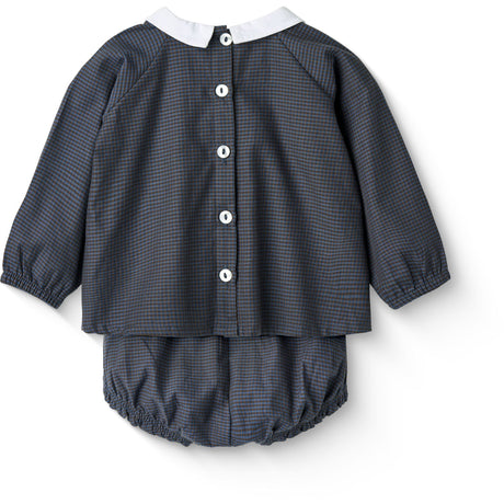 COPENHAGEN COLORS Brown/Blue Check Comb. Checkered Baby-Set W. Blus Och Bloomer