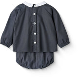 COPENHAGEN COLORS Brown/Blue Check Comb. Checkered Baby-Set W. Blus Och Bloomer