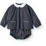 COPENHAGEN COLORS Brown/Blue Check Comb. Checkered Baby-Set W. Blus Och Bloomer