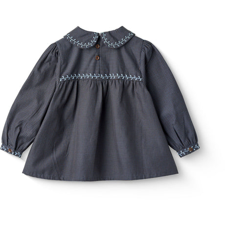 COPENHAGEN COLORS Brown/Blue Check Comb. Checkered Blus W. Krage Och Embroidery