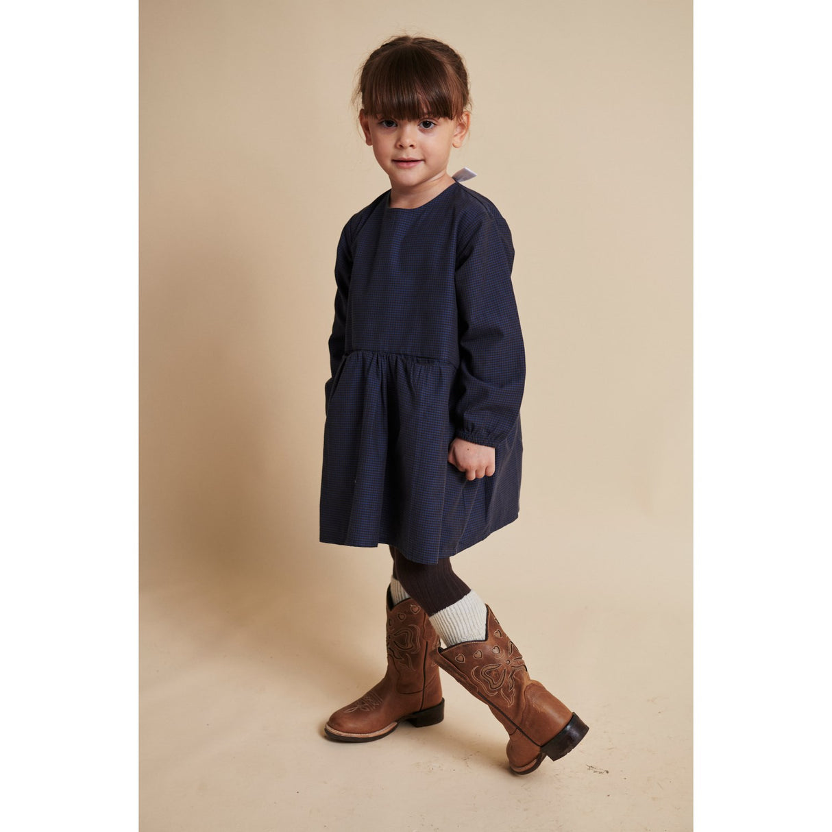 COPENHAGEN COLORS Brown/Blue Check Comb. Checkered Klänning W. Backside Rosett