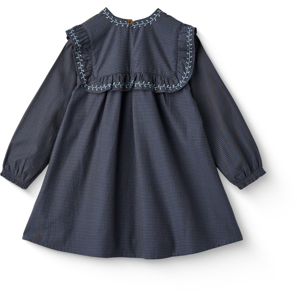 COPENHAGEN COLORS Brown/Blue Check Comb. Checkered Klänning W. Embroidery Och Ruffle